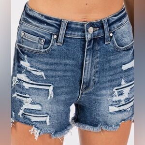 Trendy Blue Distressed Jean Shorts
